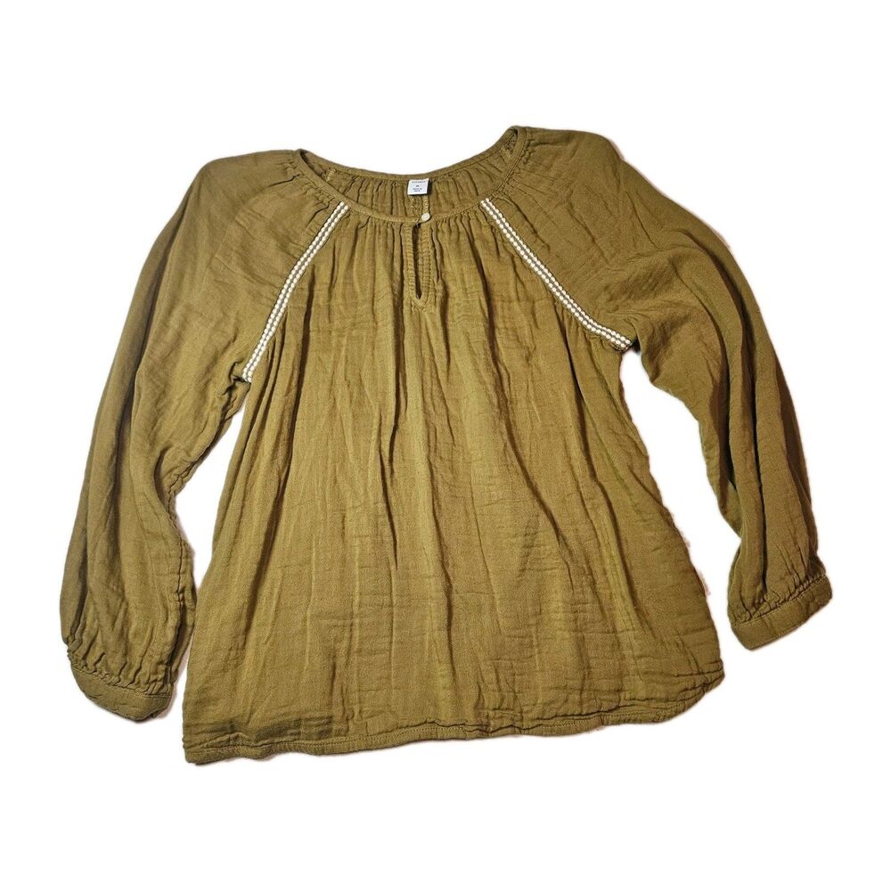 Womens Old Navy Olive Green Blouse Size M Cottagecore Peasant Prarie Boho Fairy
